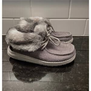 Hey‎ Dude Kids Britt Britt Sneakers Shoes Faux Fur Trim Comfort Casual Gray K12